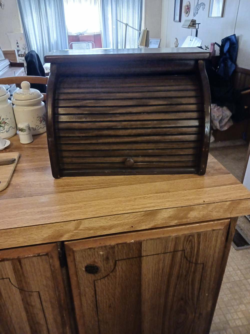 Wooden Roll-Top Bread Box in Dark Brown